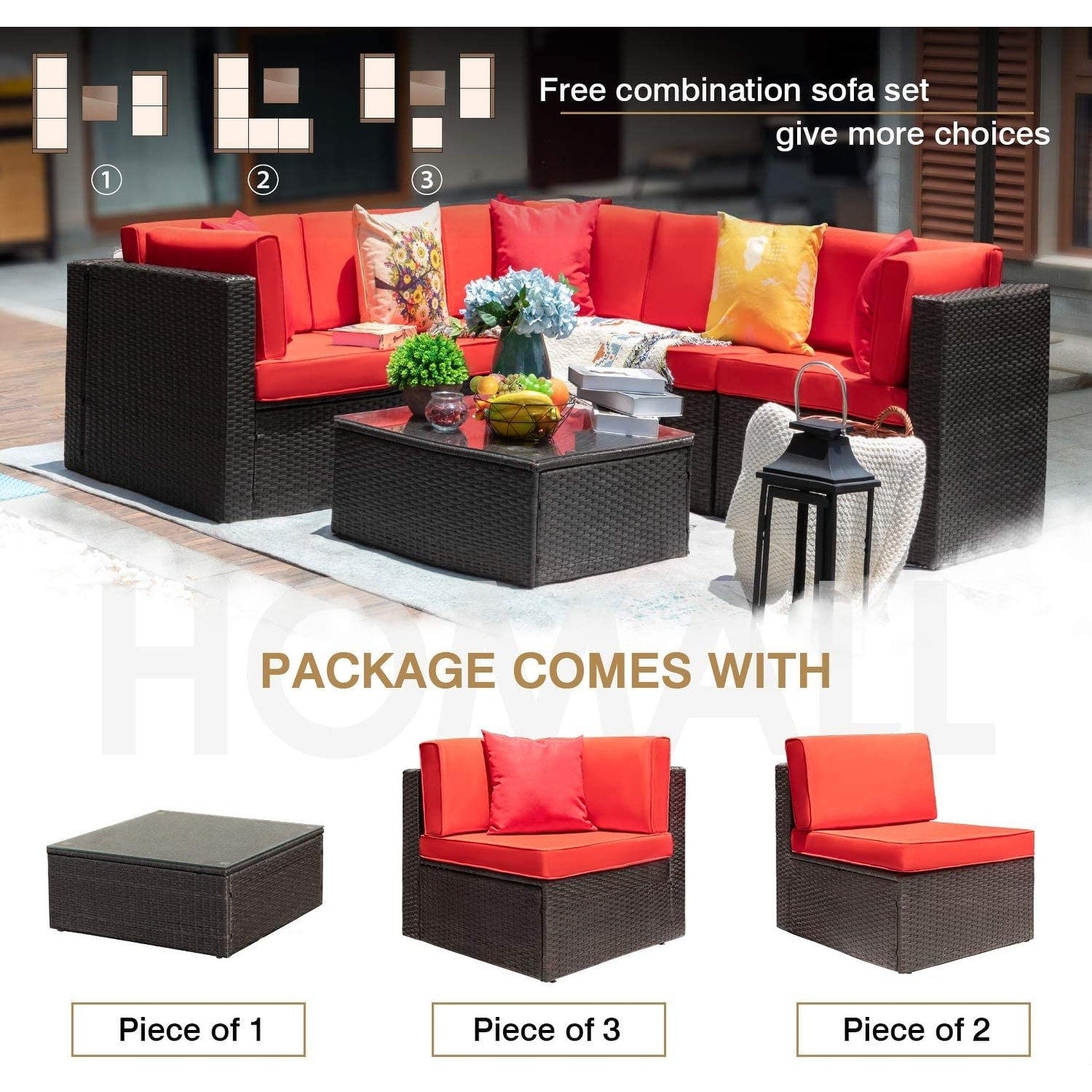Ensemble de meubles de jardin en rotin et osier Homall 6 pièces