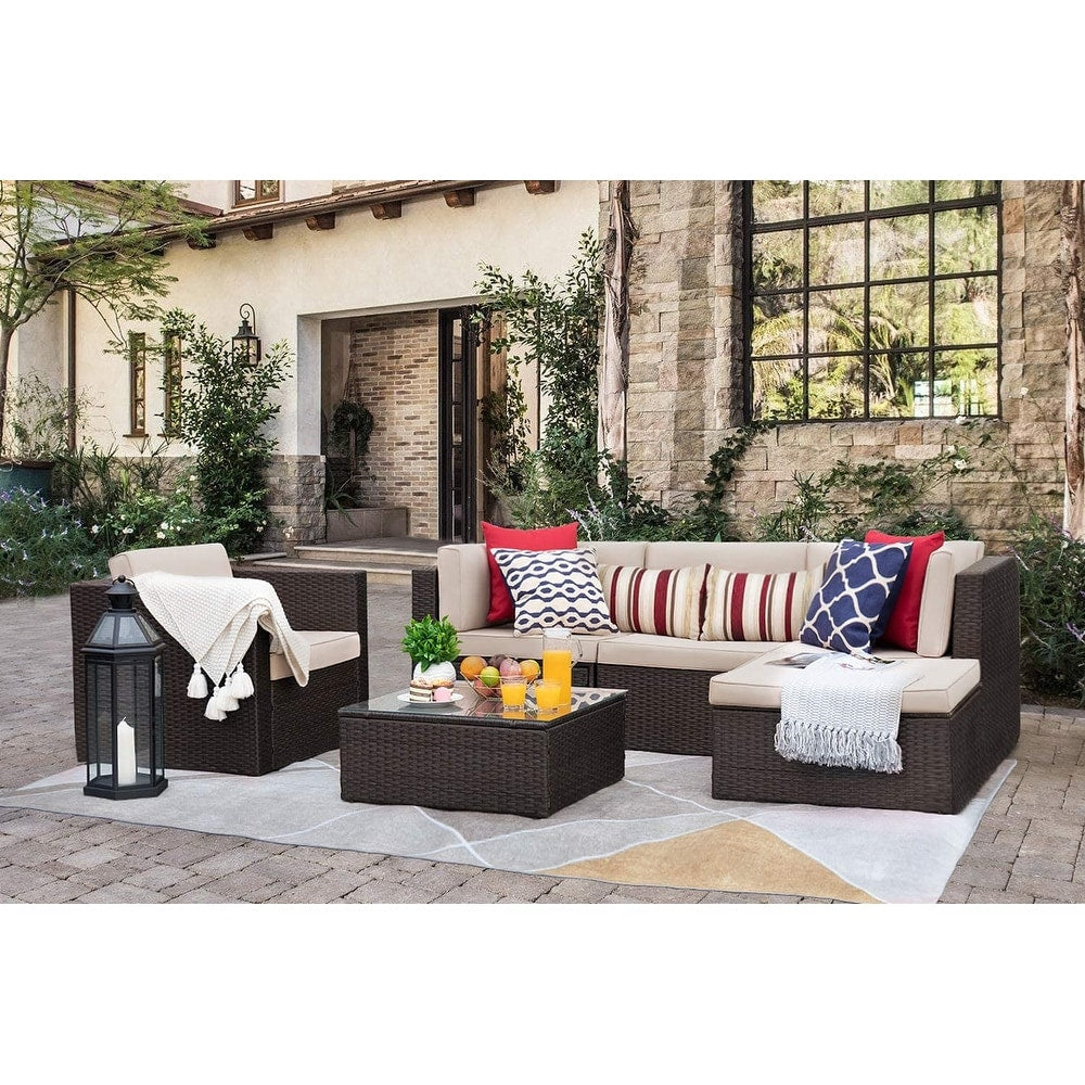 Ensemble de meubles de jardin Homall 6 pièces avec canapé sectionnel d'extérieur rembourré en rotin PE