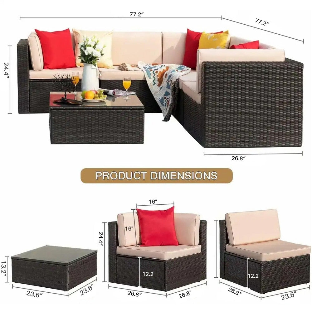 Ensemble de meubles de jardin en rotin et osier Homall 6 pièces
