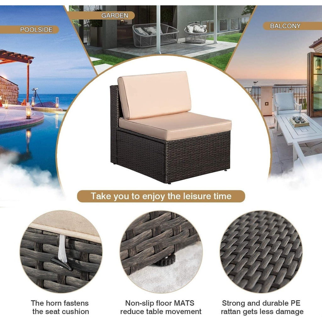 Ensemble de meubles de jardin Homall 7 pièces, ensemble de canapés modulaires modernes en rotin PE résistant aux intempéries, ensemble de conversation extérieur