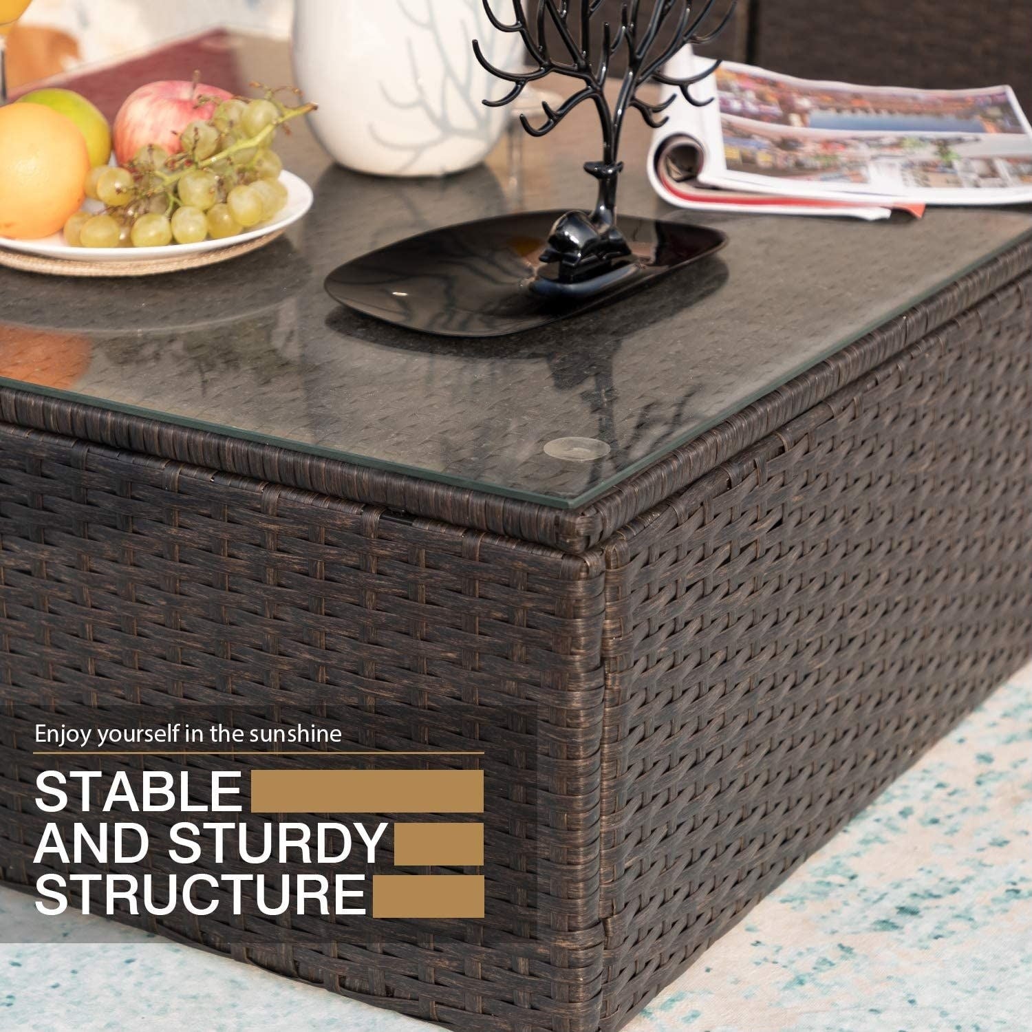 Ensemble de meubles de jardin Homall 7 pièces, ensemble de canapés modulaires modernes en rotin PE résistant aux intempéries, ensemble de conversation extérieur