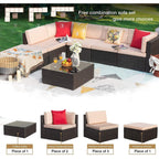 Ensemble de meubles de jardin Homall 7 pièces, ensemble de canapés modulaires modernes en rotin PE résistant aux intempéries, ensemble de conversation extérieur