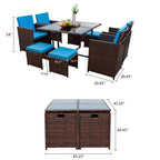 Ensemble de salle à manger de patio Homall 9 pièces, chaises en rotin peu encombrantes avec table en verre, ensemble de conversation sectionnel avec coussins