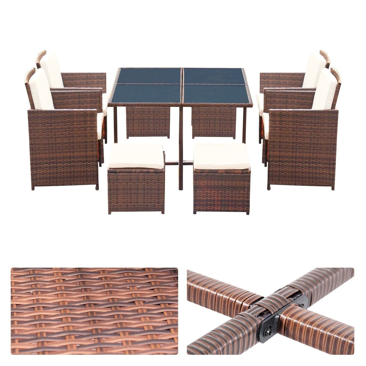 Ensemble de salle à manger de patio Homall 9 pièces, chaises en rotin peu encombrantes avec table en verre, ensemble de conversation sectionnel avec coussins