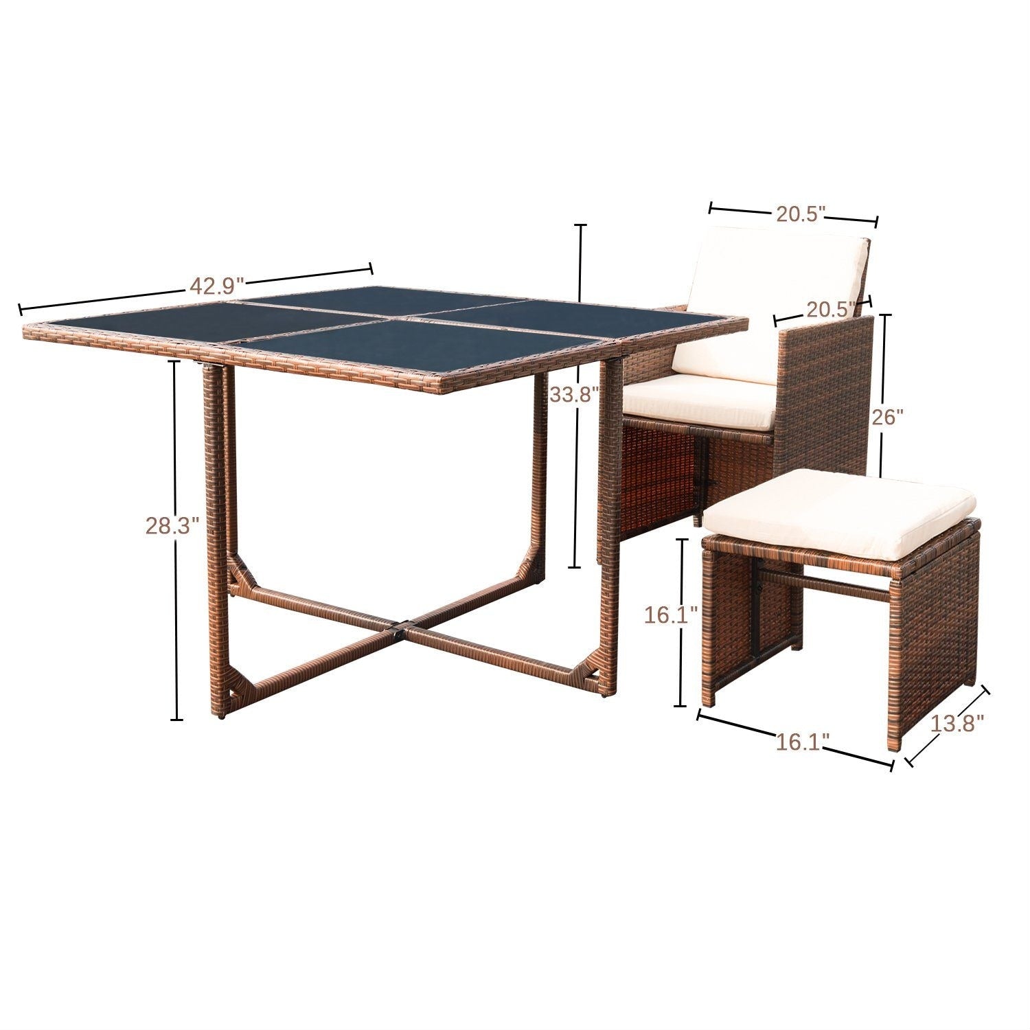 Ensemble de salle à manger de patio Homall 9 pièces, chaises en rotin peu encombrantes avec table en verre, ensemble de conversation sectionnel avec coussins