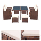 Ensemble de salle à manger de patio Homall 9 pièces, chaises en rotin peu encombrantes avec table en verre, ensemble de conversation sectionnel avec coussins