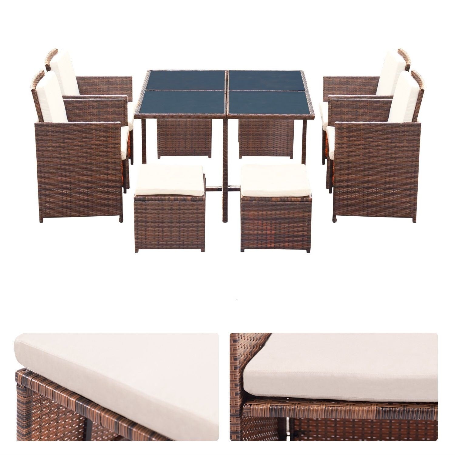 Ensemble de salle à manger de patio Homall 9 pièces, chaises en rotin peu encombrantes avec table en verre, ensemble de conversation sectionnel avec coussins