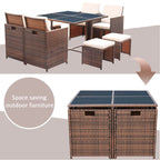 Ensemble de salle à manger de patio Homall 9 pièces, chaises en rotin peu encombrantes avec table en verre, ensemble de conversation sectionnel avec coussins