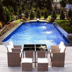 Ensemble de salle à manger de patio Homall 9 pièces, chaises en rotin peu encombrantes avec table en verre, ensemble de conversation sectionnel avec coussins
