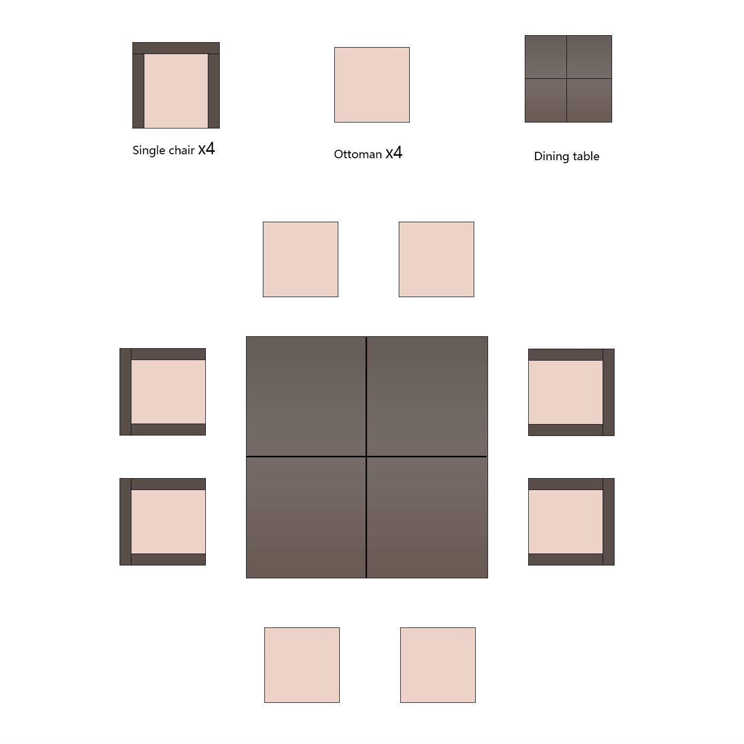 Ensemble de salle à manger de patio Homall 9 pièces, chaises en rotin peu encombrantes avec table en verre, ensemble de conversation sectionnel avec coussins