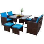 Ensemble de salle à manger de patio Homall 9 pièces, chaises en rotin peu encombrantes avec table en verre, ensemble de conversation sectionnel avec coussins