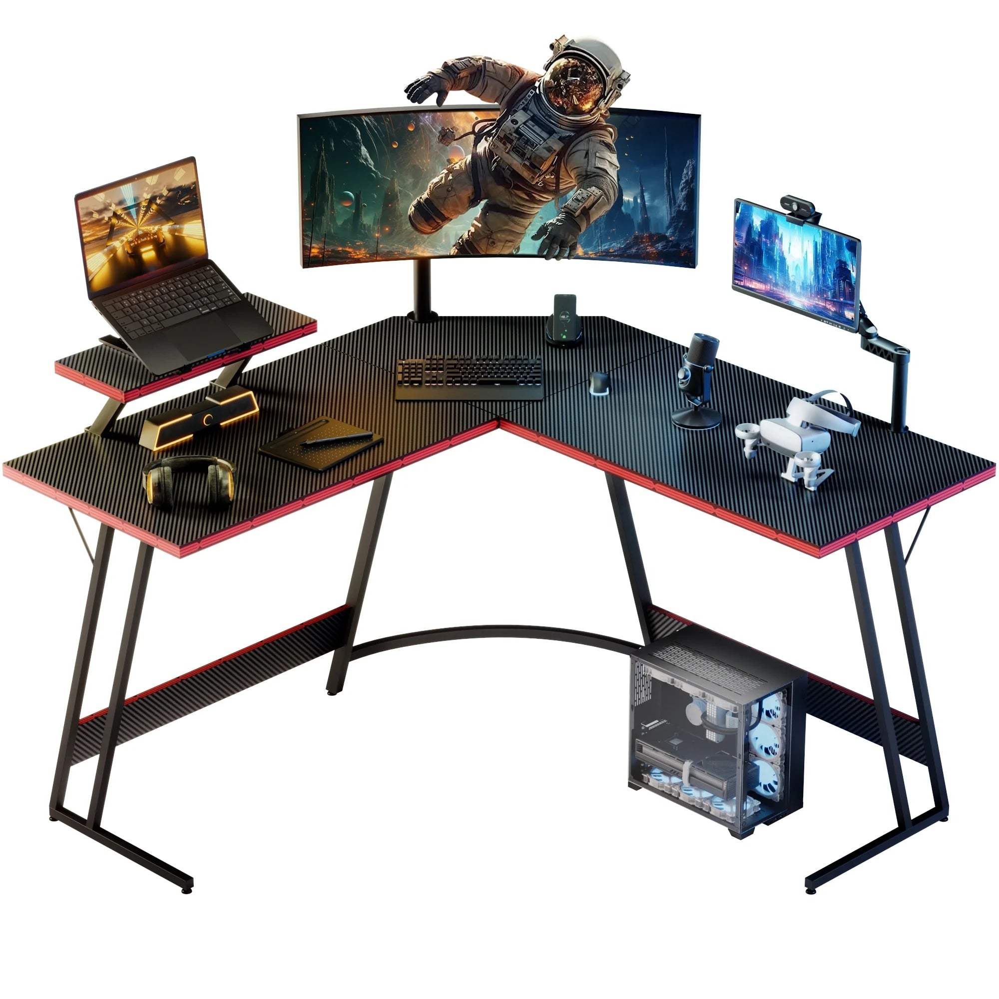Bureau de jeu en L Homall, bureau d'angle pour ordinateur, bureau d'écriture