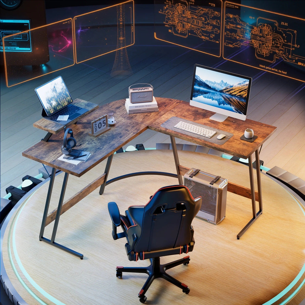 Bureau de jeu en L Homall, bureau d'angle pour ordinateur, bureau d'écriture