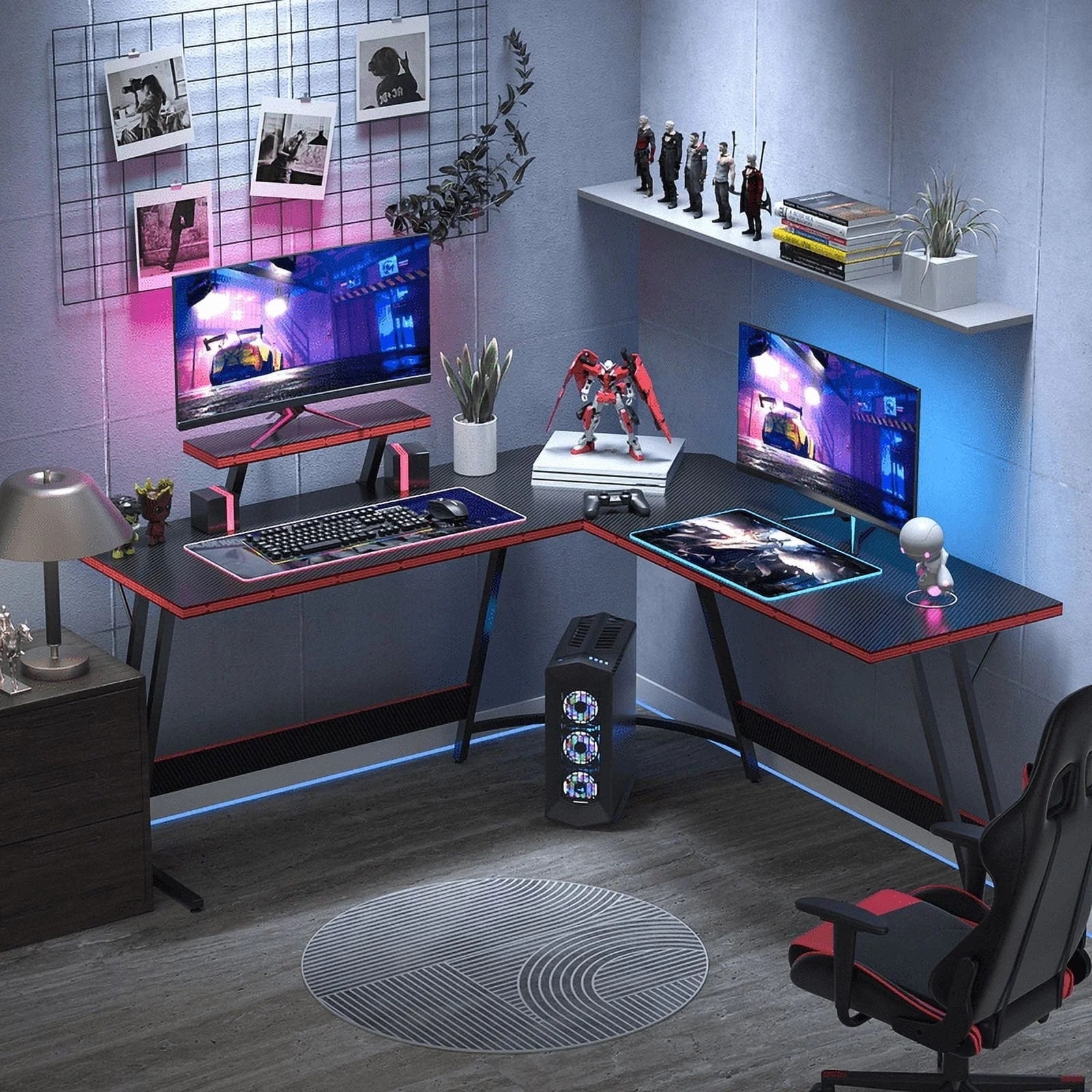 Bureau de jeu en L Homall, bureau d'angle pour ordinateur, bureau d'écriture