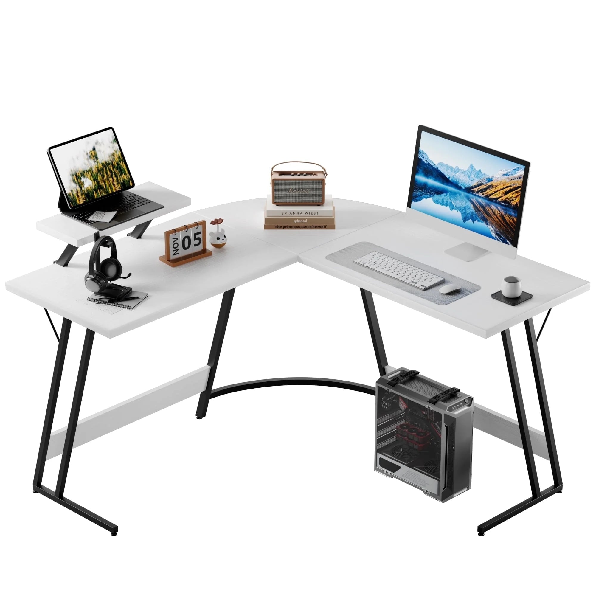 Bureau de jeu en L Homall, bureau d'angle pour ordinateur, bureau d'écriture