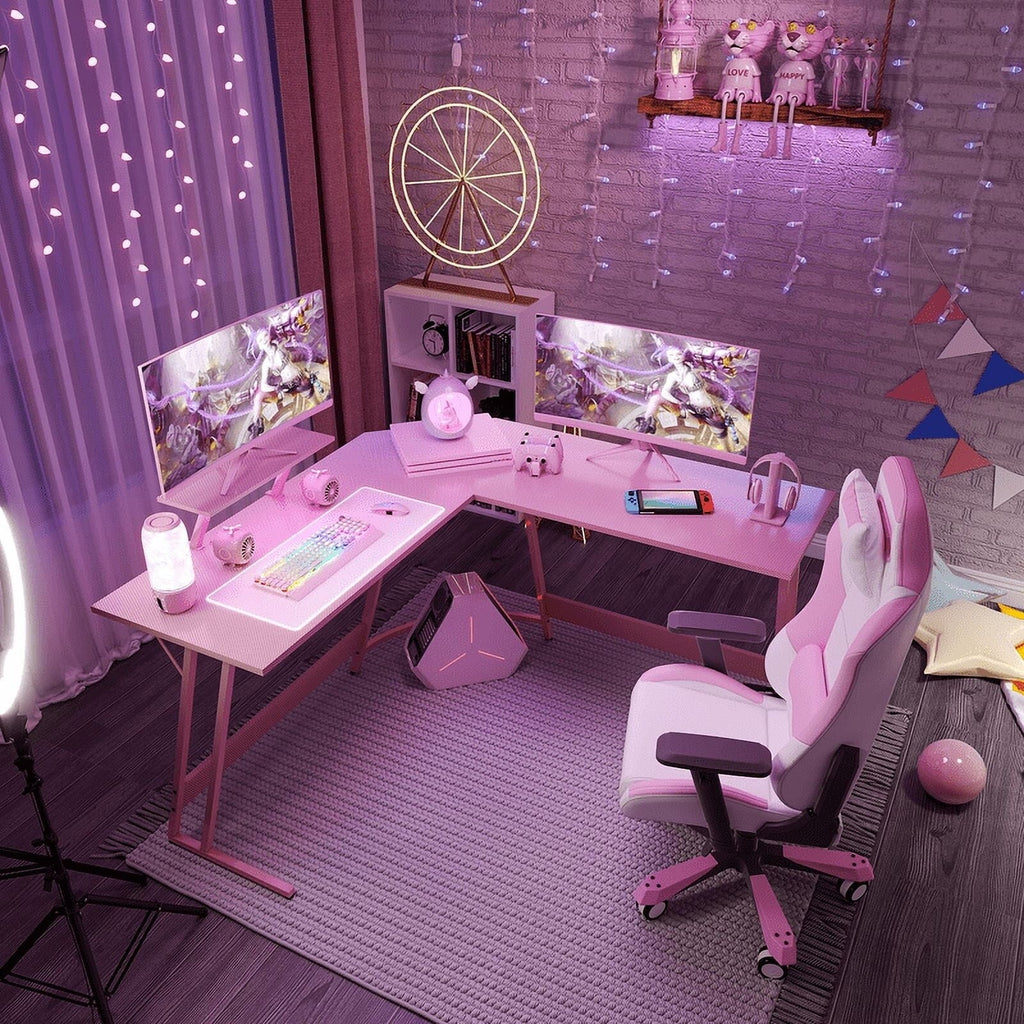Bureau de jeu en L Homall, bureau d'angle pour ordinateur, bureau d'écriture