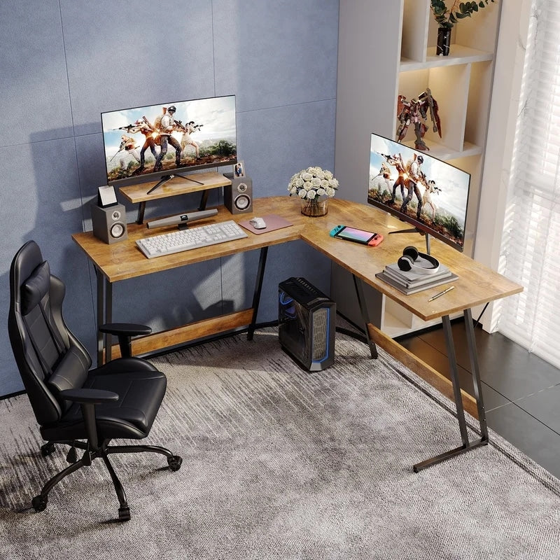 Bureau de jeu en L Homall, bureau d'angle pour ordinateur, bureau d'écriture