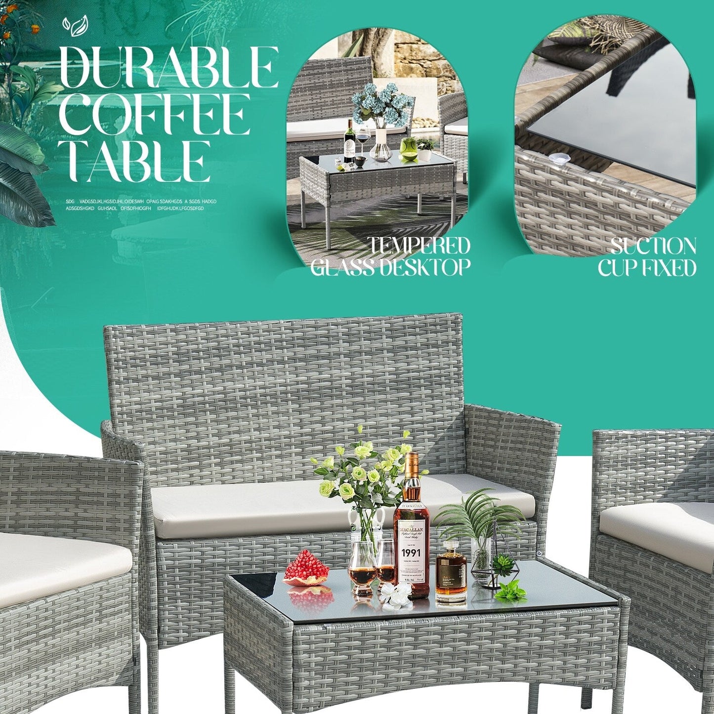 Ensemble de patio extérieur Homall PE Rattan 4 pièces