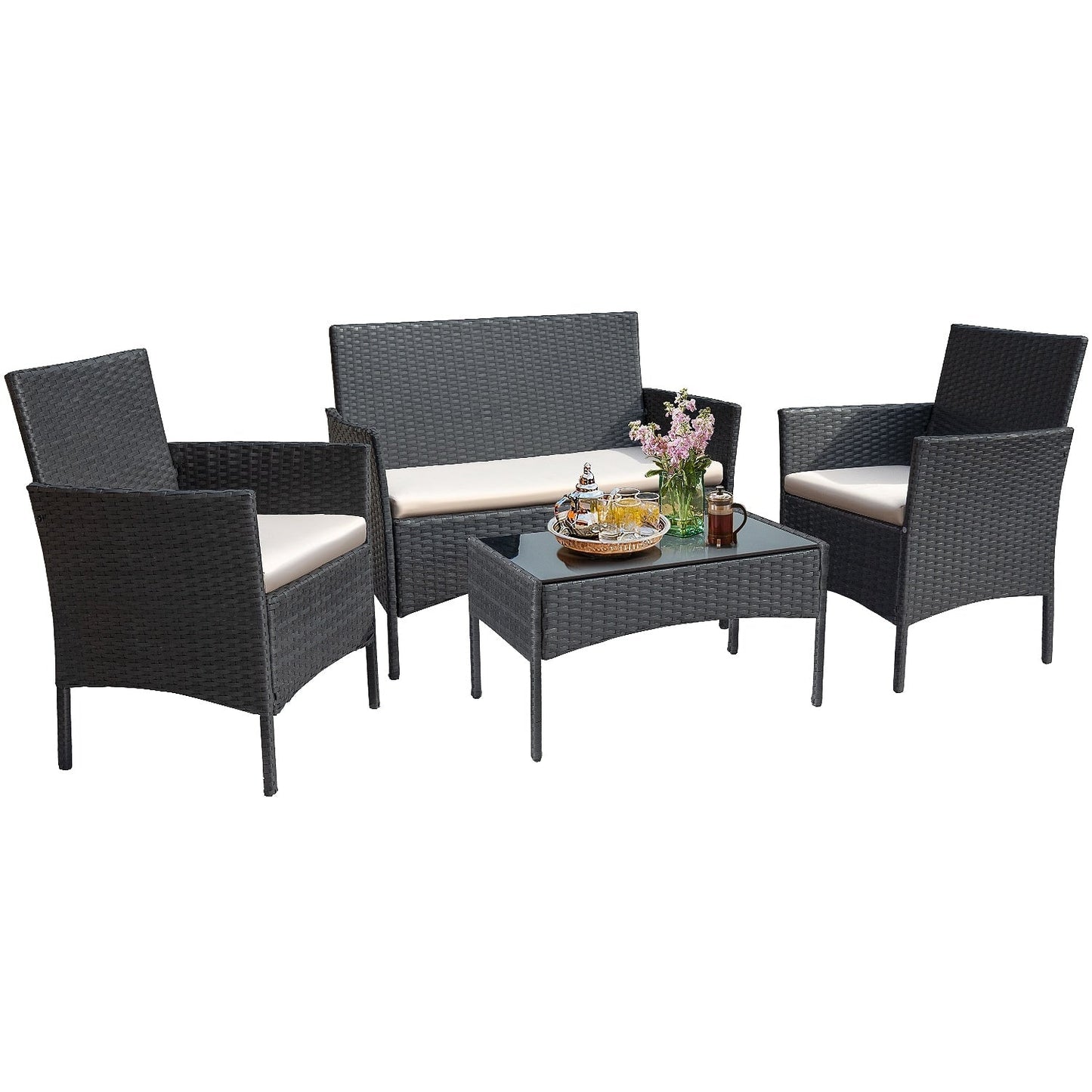 Ensemble de patio extérieur Homall PE Rattan 4 pièces
