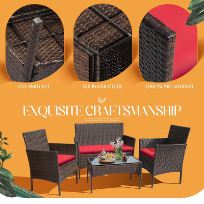 Ensemble de patio extérieur Homall PE Rattan 4 pièces