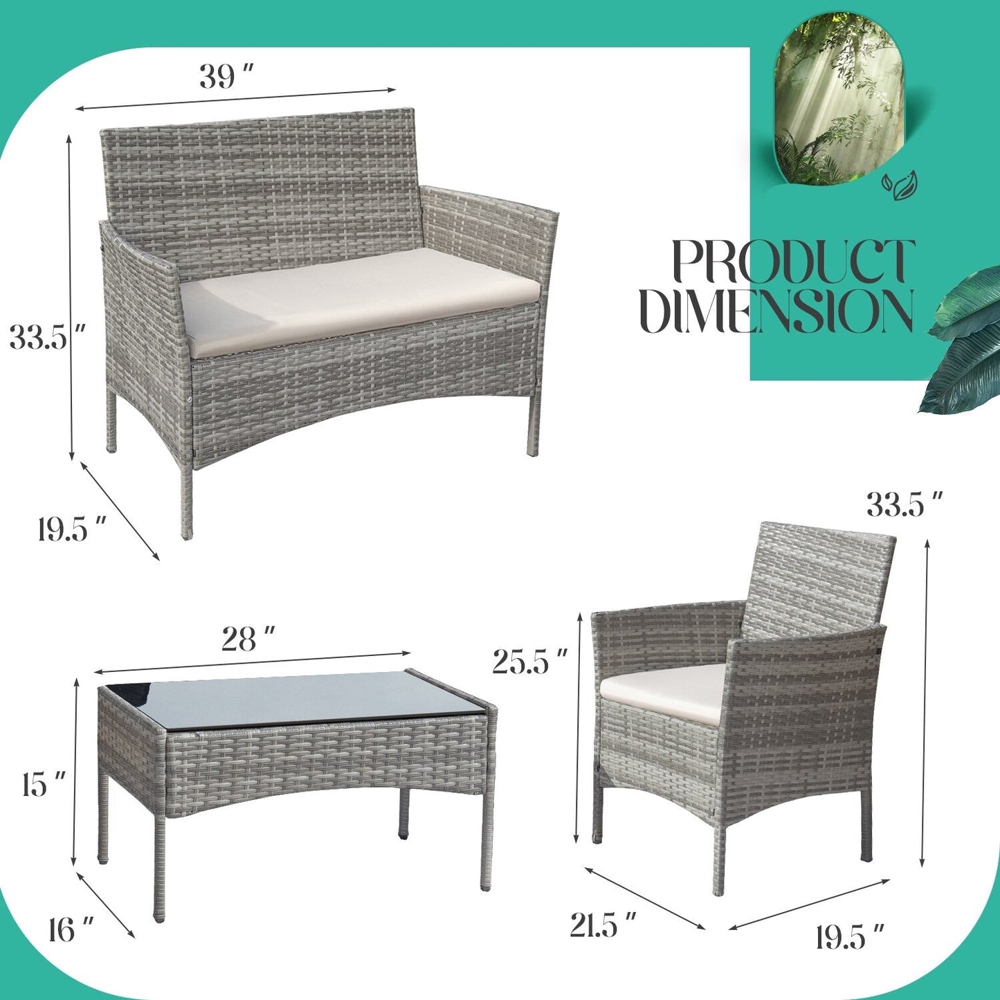 Ensemble de patio extérieur Homall PE Rattan 4 pièces