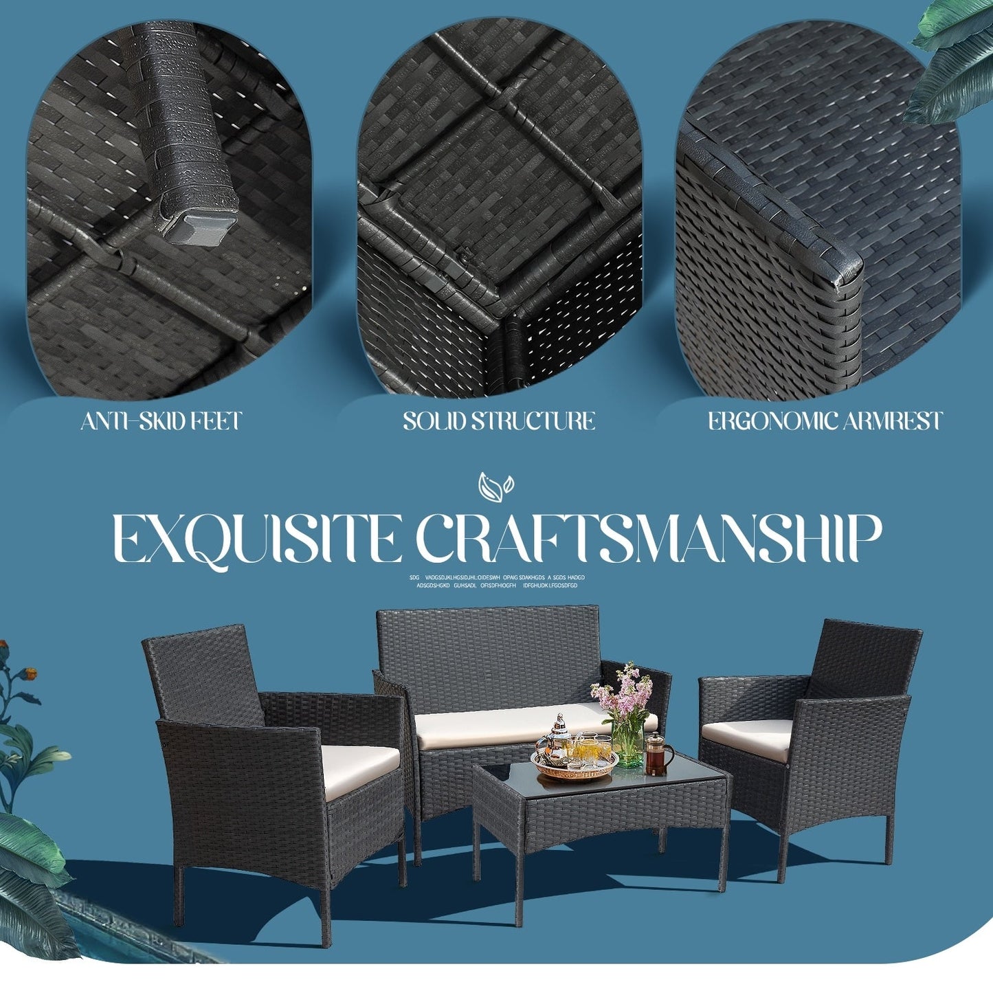 Ensemble de patio extérieur Homall PE Rattan 4 pièces