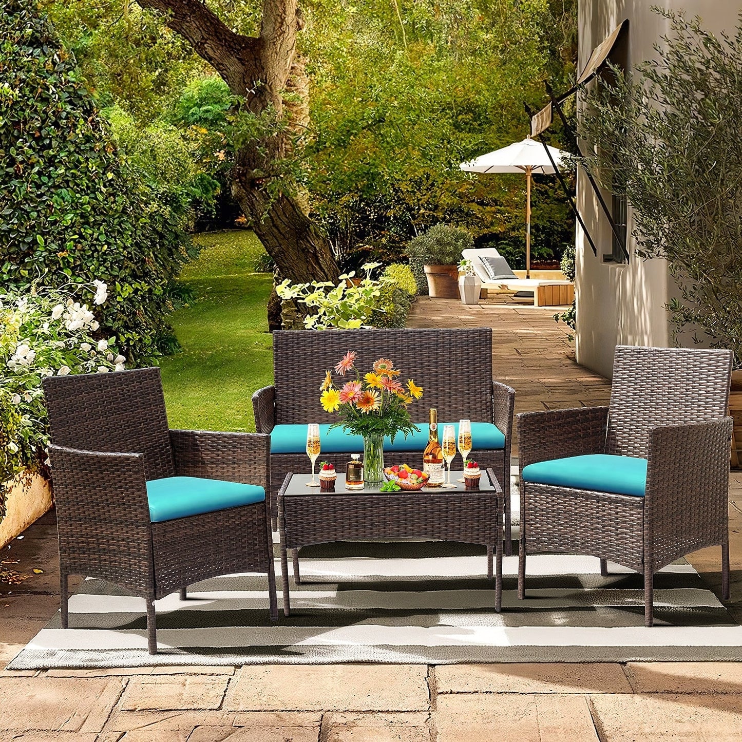 Ensemble de patio extérieur Homall PE Rattan 4 pièces