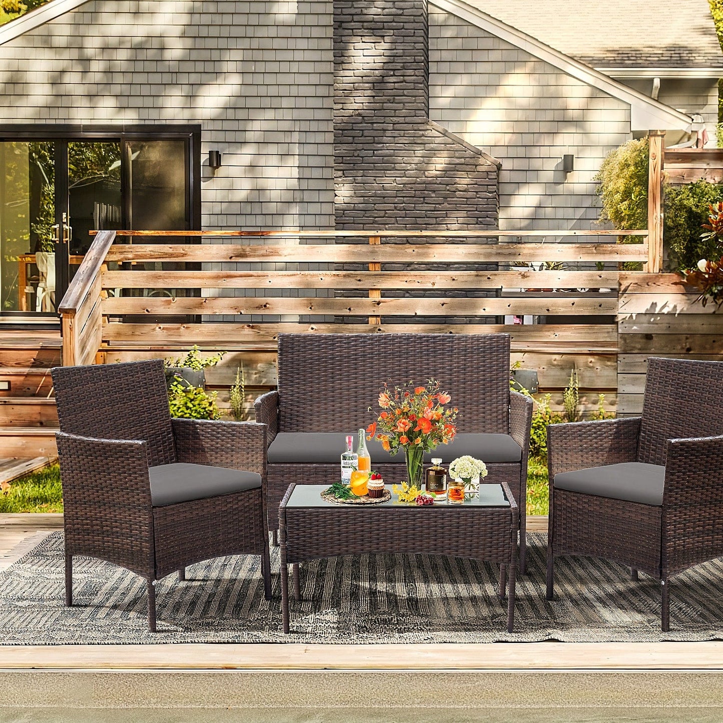 Ensemble de patio extérieur Homall PE Rattan 4 pièces
