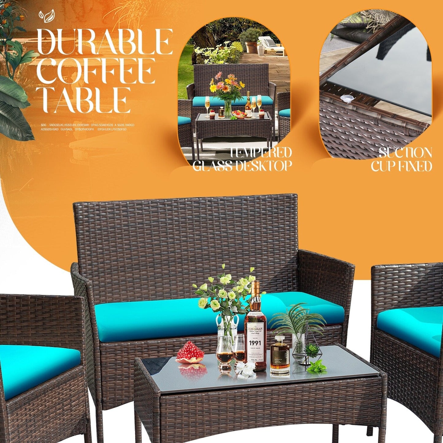 Ensemble de patio extérieur Homall PE Rattan 4 pièces