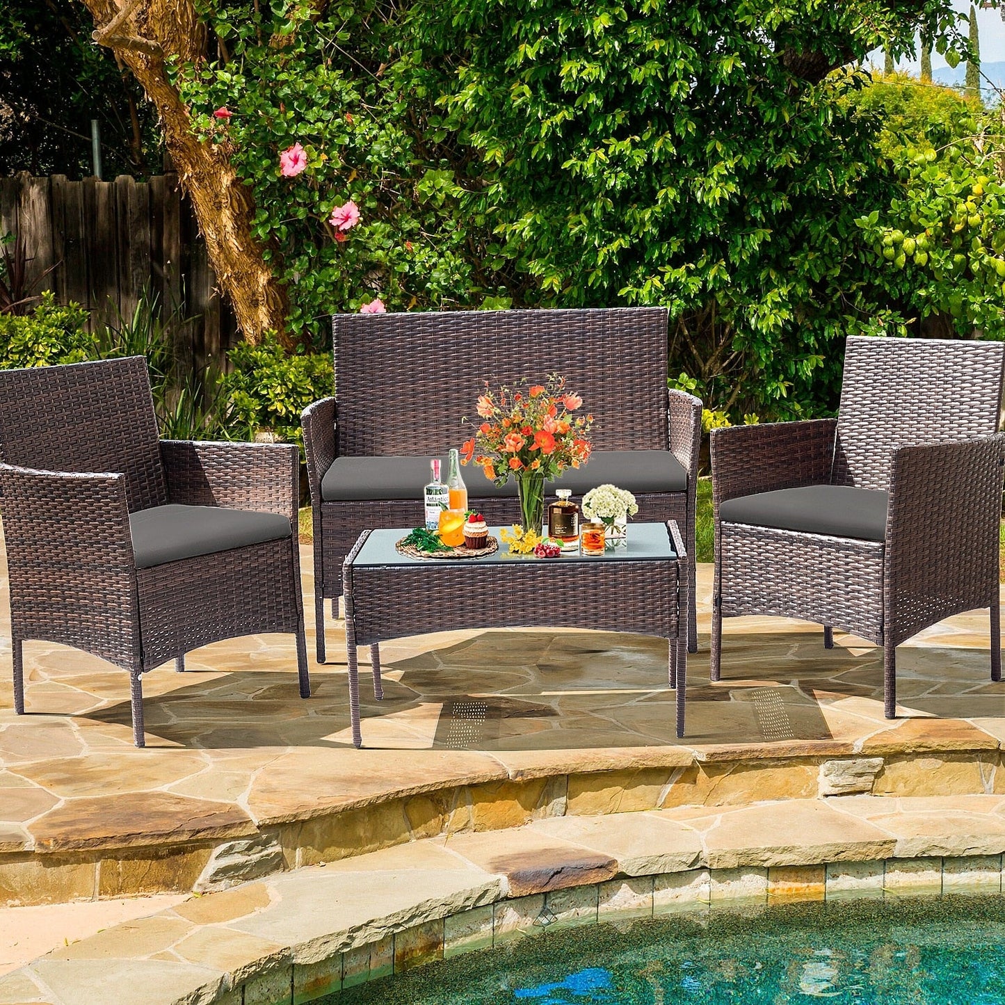 Ensemble de patio extérieur Homall PE Rattan 4 pièces