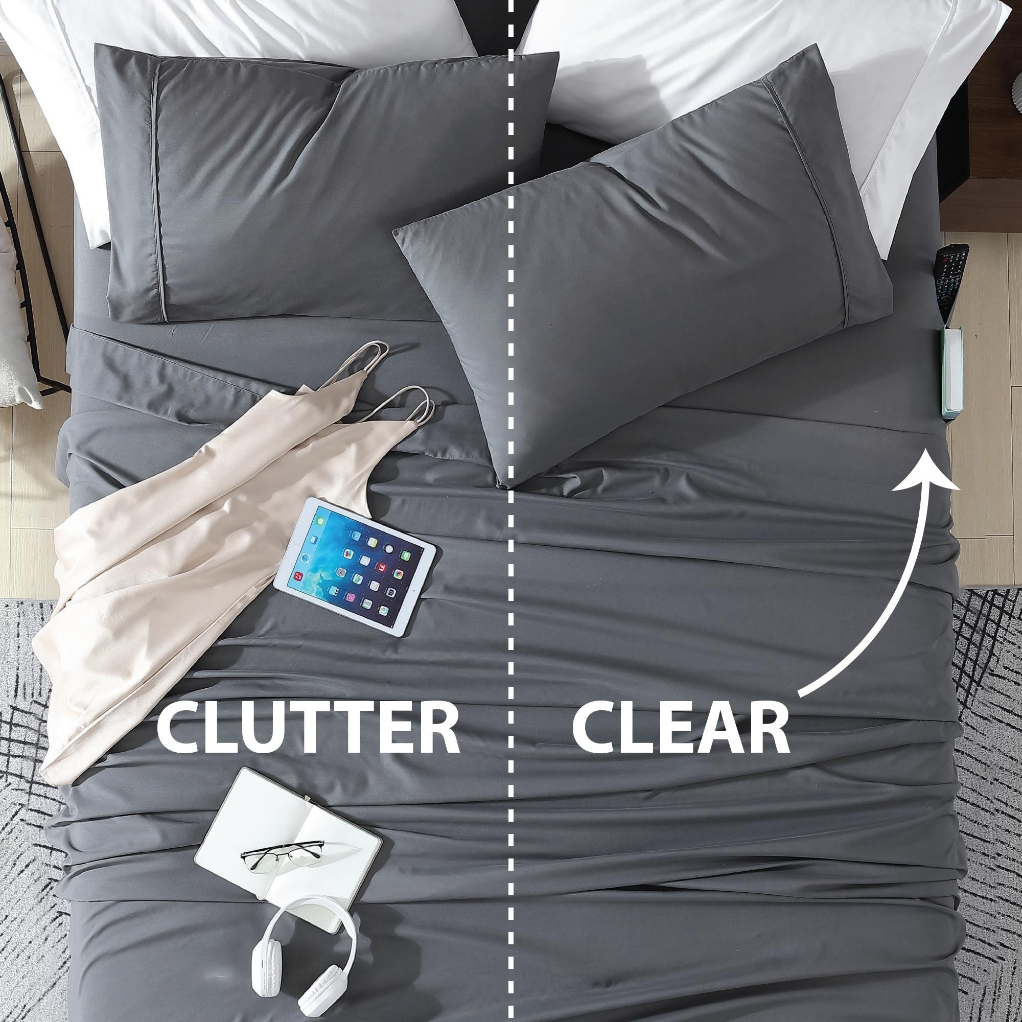 Parure de lit avec pochette de rangement en microfibre douce et essentielle pour draps intelligents
