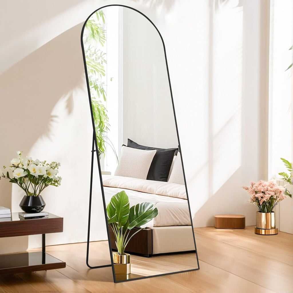 Miroir arqué pleine longueur, 21 x 64, miroir mural en verre incassable, grand miroir arqué haut avec support, cadre en alliage d'aluminium