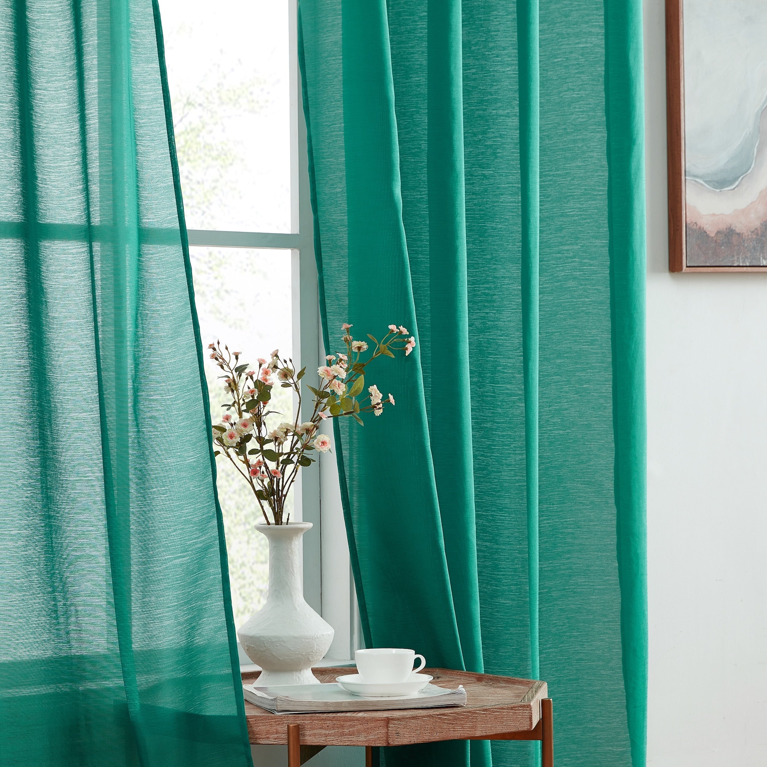 HLC.me Lot de 2 rideaux de fenêtre semi-transparents à œillets pour chambre à coucher et salon