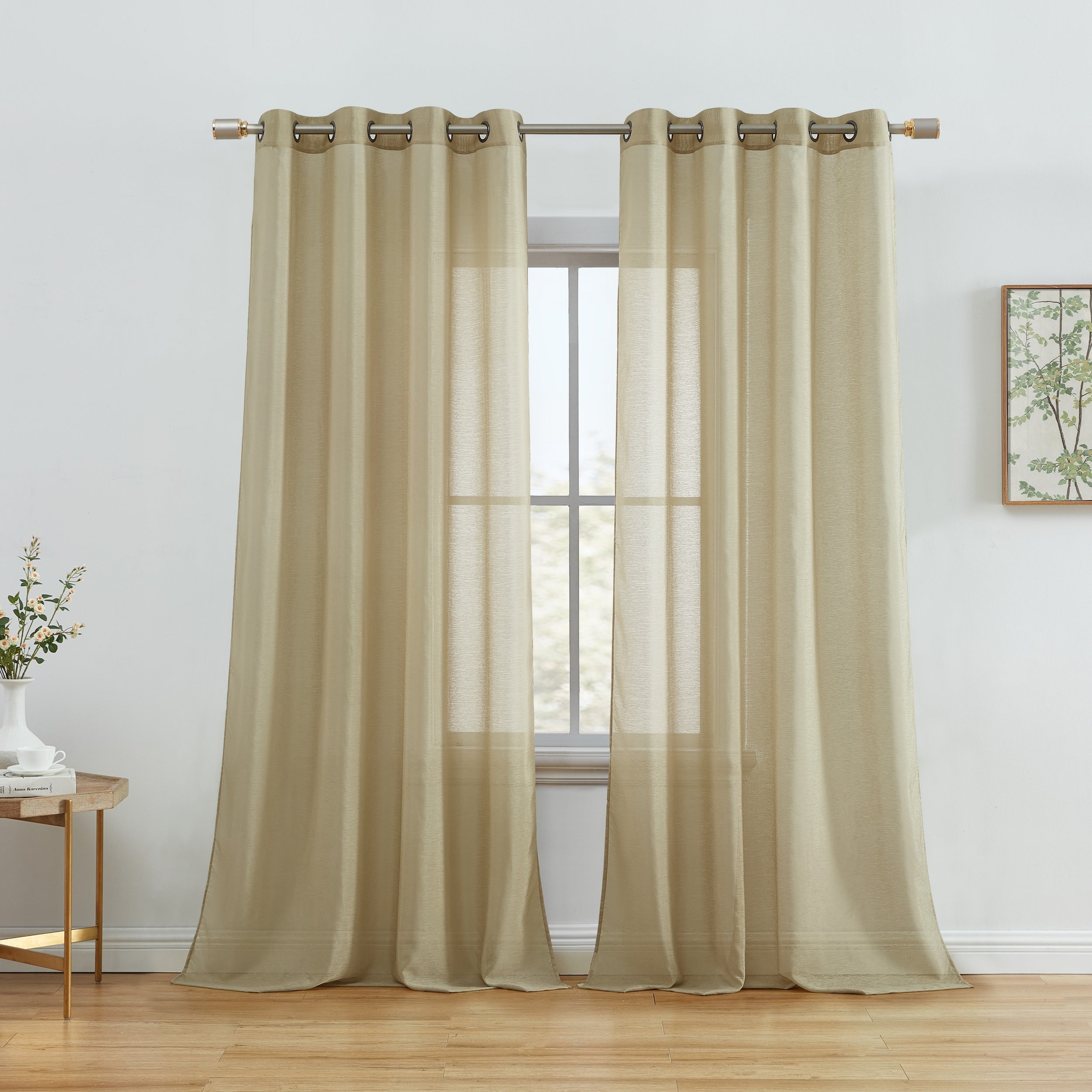 HLC.me Lot de 2 rideaux de fenêtre semi-transparents à œillets pour chambre à coucher et salon