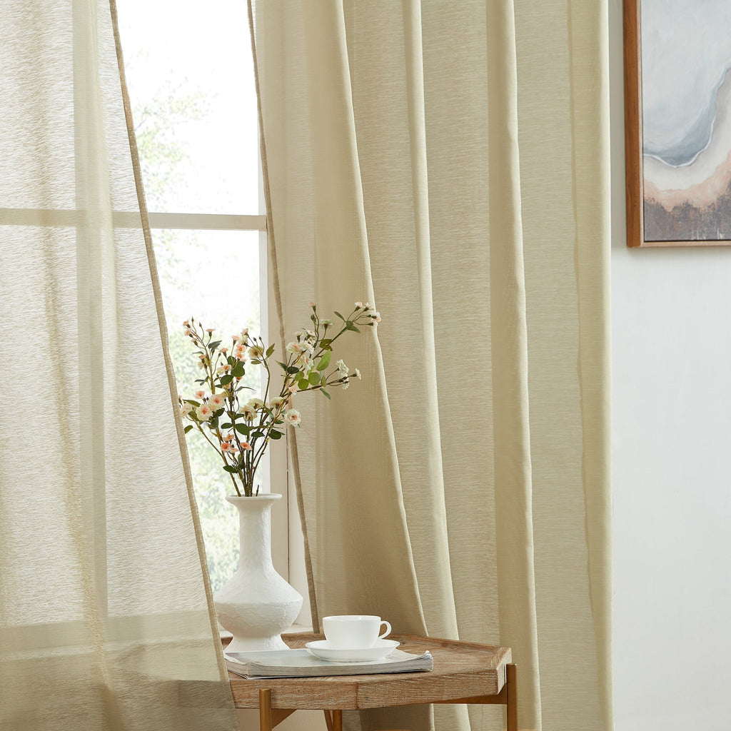 HLC.me Lot de 2 rideaux de fenêtre semi-transparents à œillets pour chambre à coucher et salon