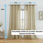 HLC.me Lot de 2 rideaux de fenêtre semi-transparents à œillets pour chambre à coucher et salon