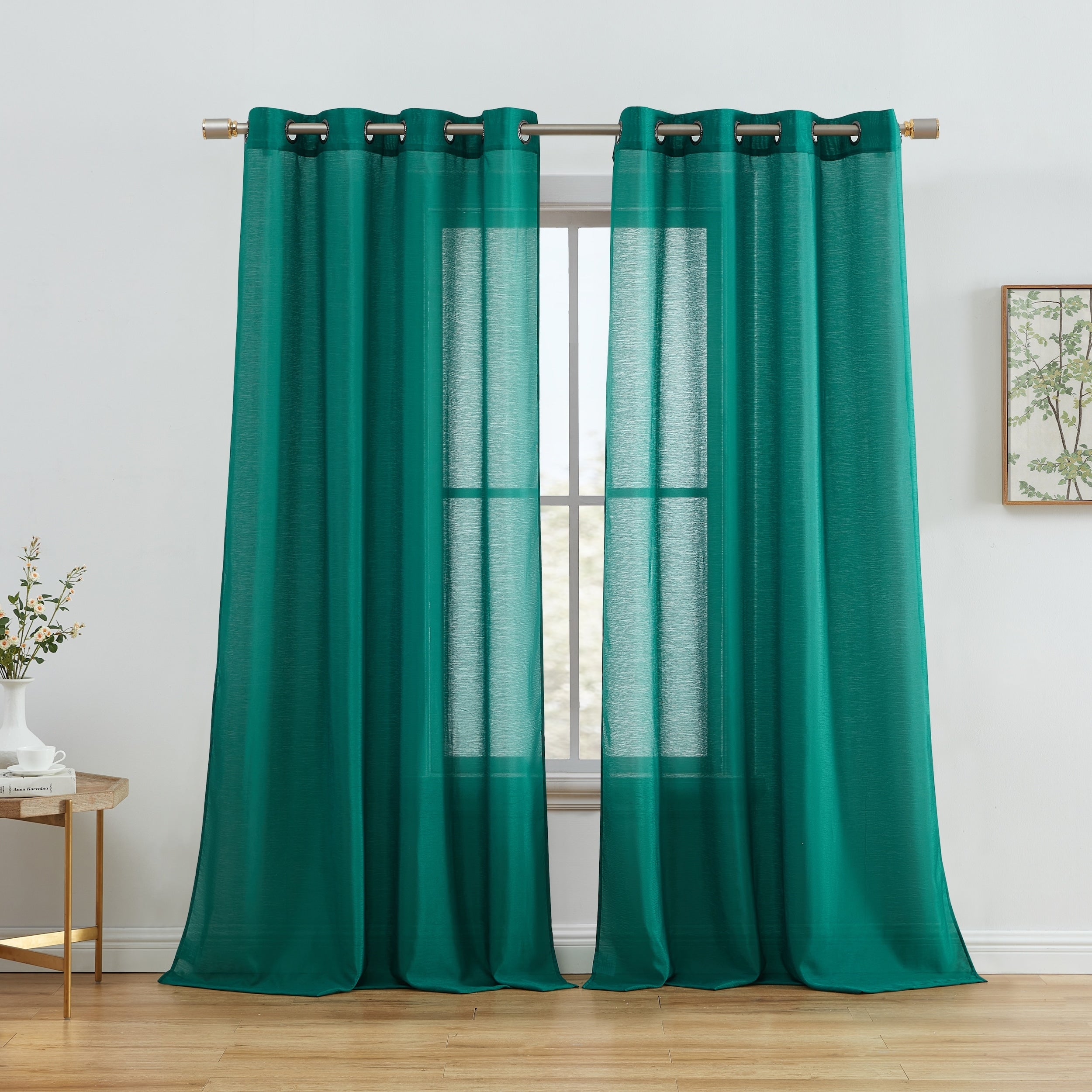 HLC.me Lot de 2 rideaux de fenêtre semi-transparents à œillets pour chambre à coucher et salon