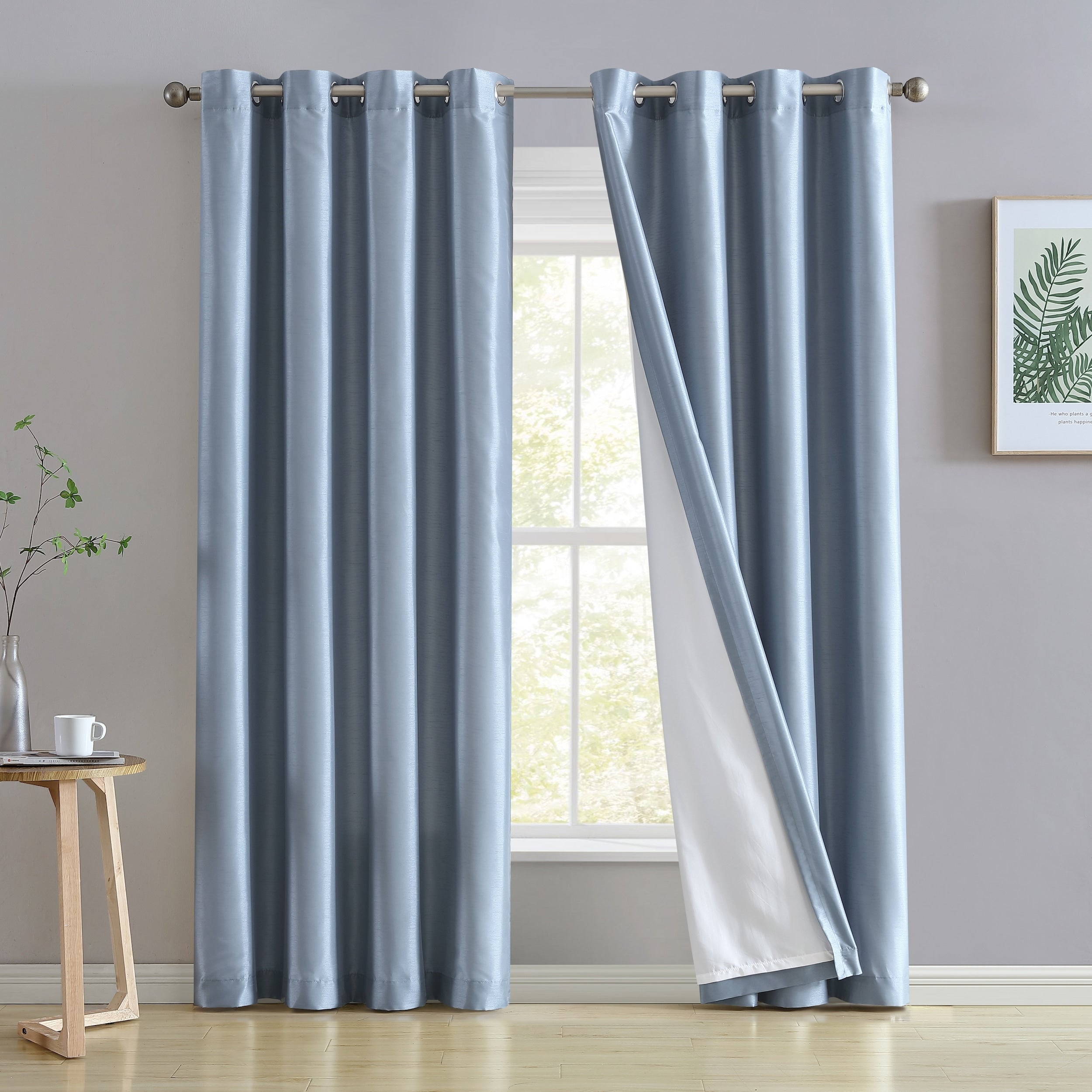 HLC.me Jefferson Rideau de fenêtre semi-transparent en imitation soie, filtrant la lumière, doublé, à œillets, pour chambre à coucher, 2 panneaux