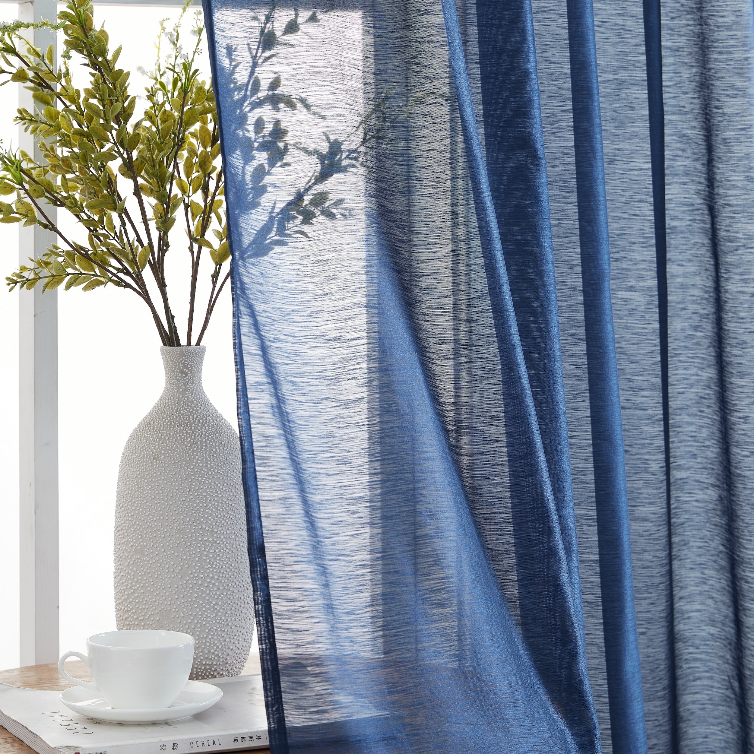 HLC.me Lauren Lot de 2 rideaux semi-transparents avec passe-tringle et languette arrière