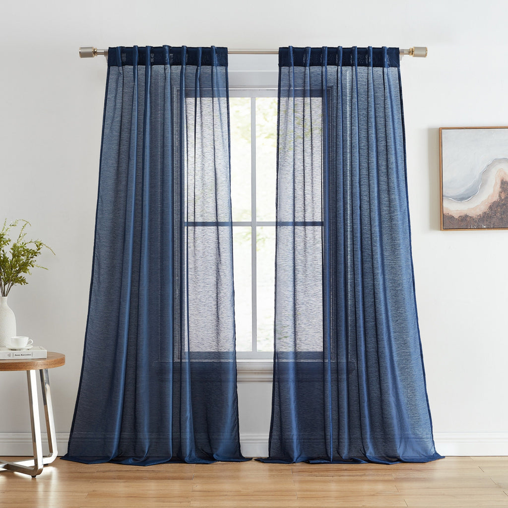 HLC.me Lauren Lot de 2 rideaux semi-transparents avec passe-tringle et languette arrière