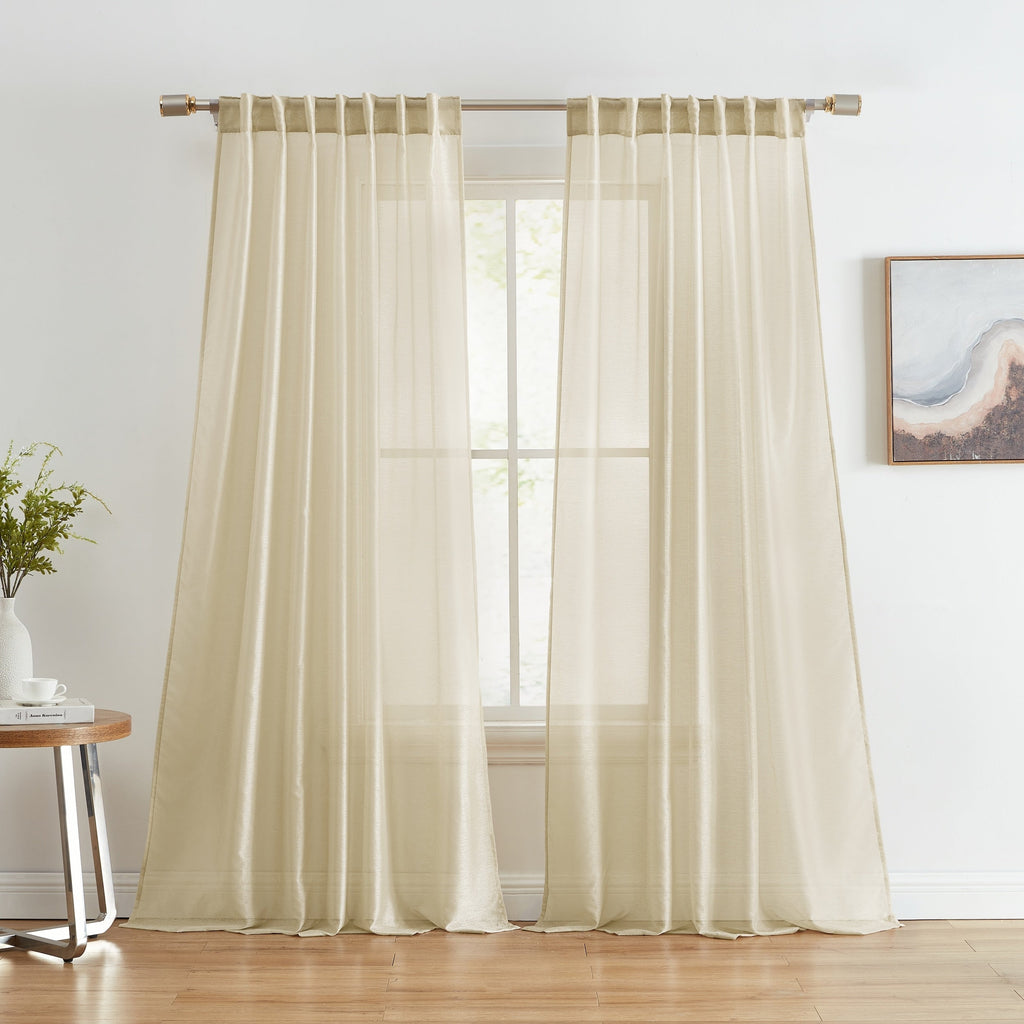 HLC.me Lauren Lot de 2 rideaux semi-transparents avec passe-tringle et languette arrière