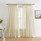 HLC.me Lauren Lot de 2 rideaux semi-transparents avec passe-tringle et languette arrière