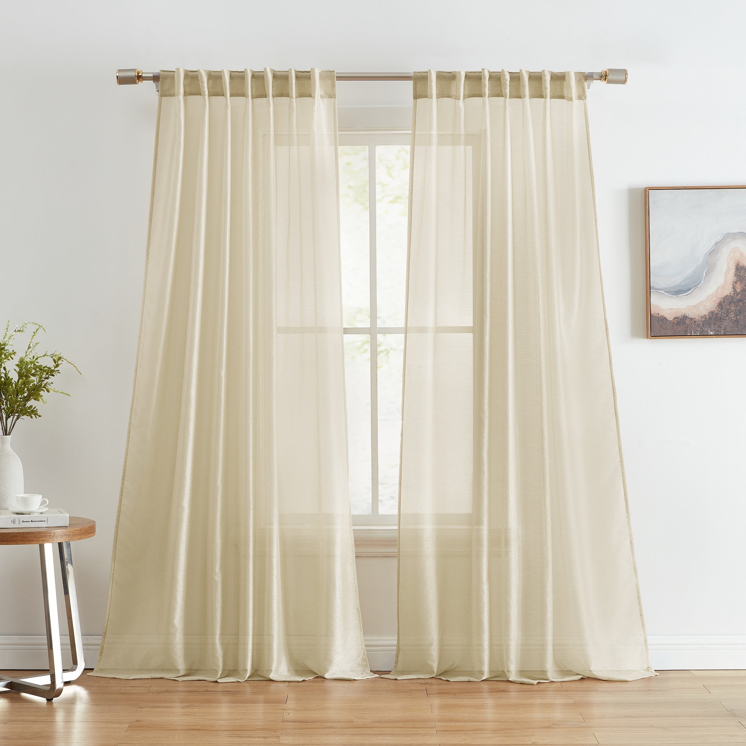 HLC.me Lauren Lot de 2 rideaux semi-transparents avec passe-tringle et languette arrière