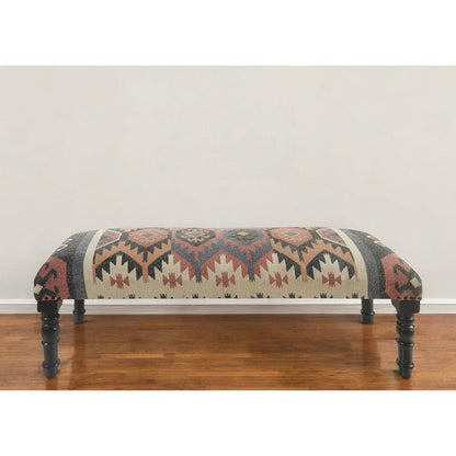 Banc rembourré en jute et laine mélangés beige, brun, rouille et noir HomeRoots 47, style sud-ouest, vieilli - 47 x 18 x 16