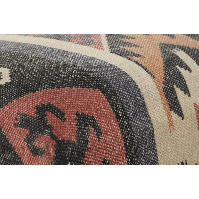 Banc rembourré en jute et laine mélangés beige, brun, rouille et noir HomeRoots 47, style sud-ouest, vieilli - 47 x 18 x 16