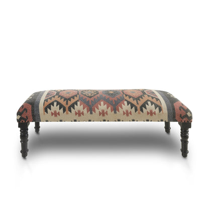 Banc rembourré en jute et laine mélangés beige, brun, rouille et noir HomeRoots 47, style sud-ouest, vieilli - 47 x 18 x 16