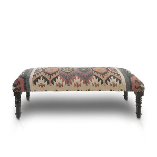 Banc rembourré en jute et laine mélangés beige, brun, rouille et noir HomeRoots 47, style sud-ouest, vieilli - 47 x 18 x 16