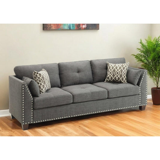 Canapé HomeRoots 68 en lin gris avec pieds noirs – 68' x 31' x 36'