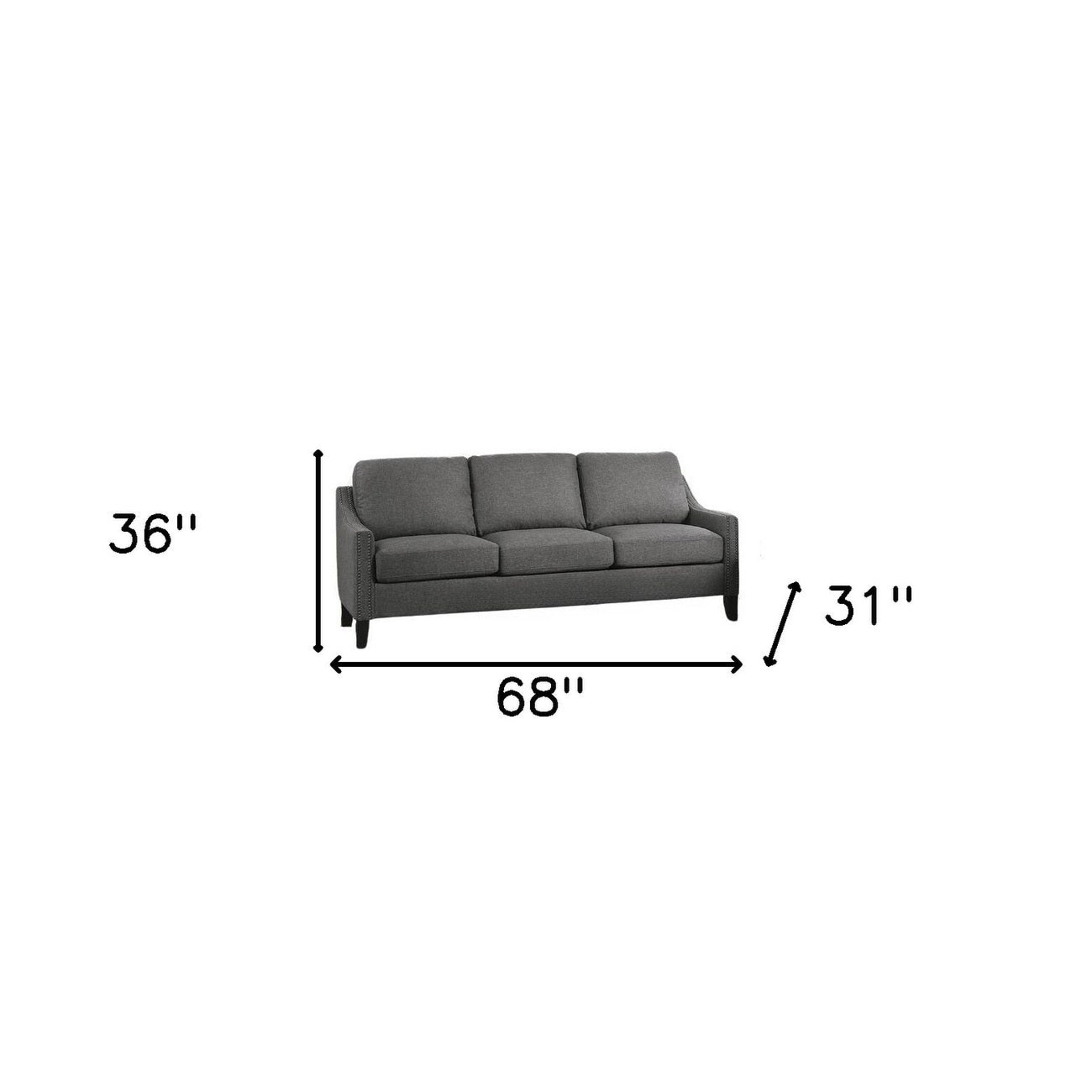Canapé HomeRoots 68 en lin gris avec pieds noirs – 68' x 31' x 36'