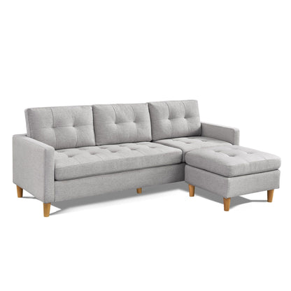 Canapé HomeRoots 87 en polyester gris clair avec pouf et pieds naturels - 87